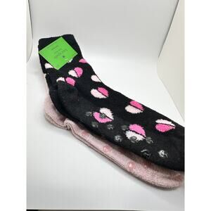 Kate Spade New York Women One Size Black & Pink Home Grip Ankle Fuzzy Socks